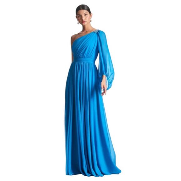 Sachin + Babi NEW Size 4 Makayla One Shoulder Embellished Gown Azure Blue NWT - Picture 1 of 10